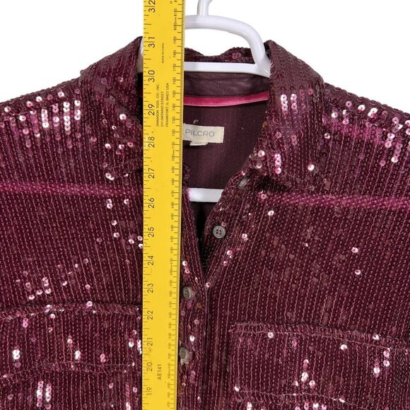 Anthropologie Pilcro Women XS OVERSIZED Burgundy Sequin Button Up Fairy Glam Top - Picture 12 of 16